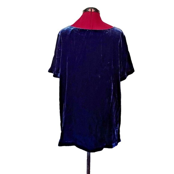 Sundance Velour Top Blue Womens Size Large Rayon Silk Blend Side Split - Picture 4 of 6
